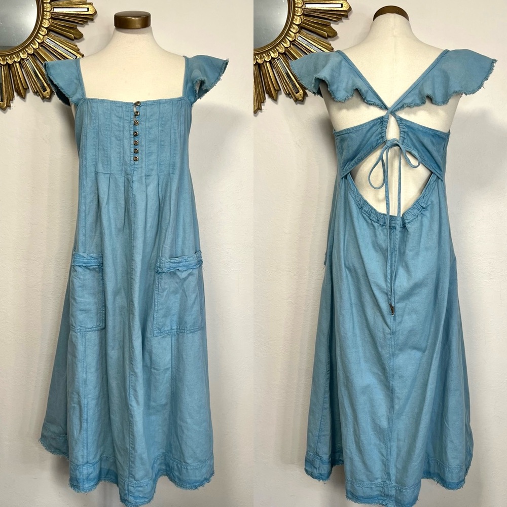 Anthropologie Pilcro Flutter Sleeve Denim Midi Dress